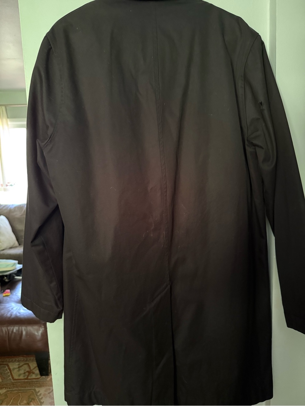 Banana Republic Dark Brown Men's Overcoat- hole on arm - Picture 5 of 6
